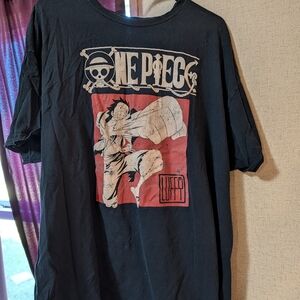 Ripple Junction Black One Piece Luffy Graphic Tee with Red Panel